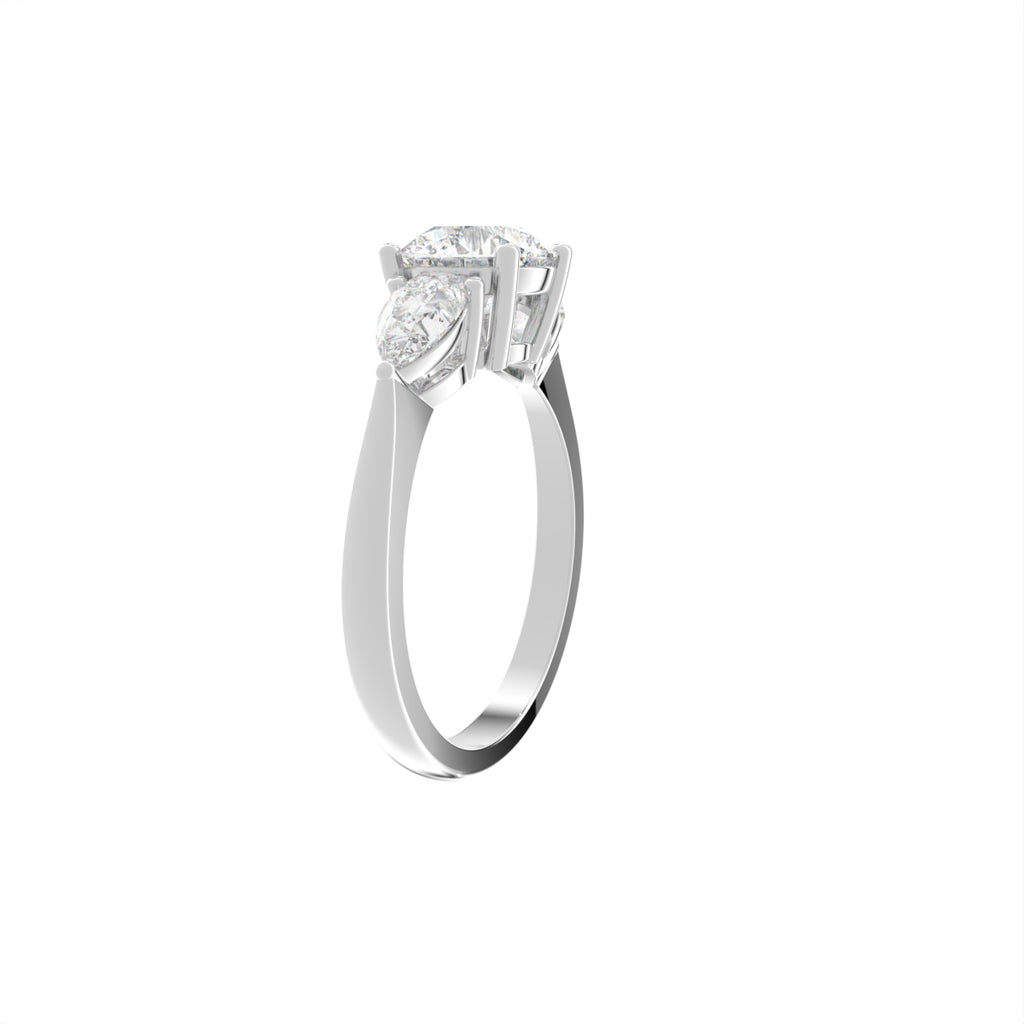 18K White Gold Trilogy Round Diamond Ring — 3D VIEW