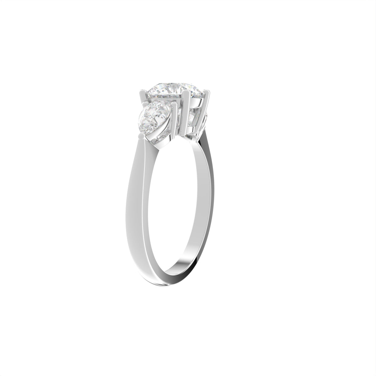 18K White Gold Trilogy Round Diamond Ring — 3D VIEW