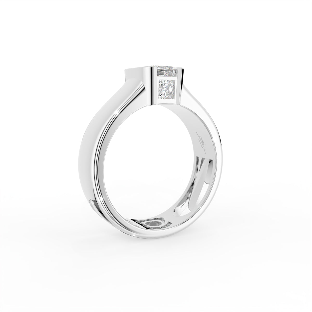 14K White Gold Solitaire Emerald Diamond Ring — 3D VIEW