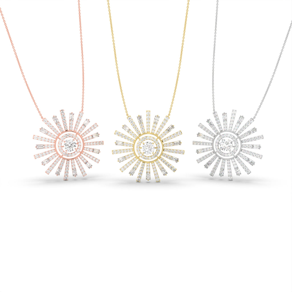 18K Sunburst Diamond Pendant — 3 COLOR
