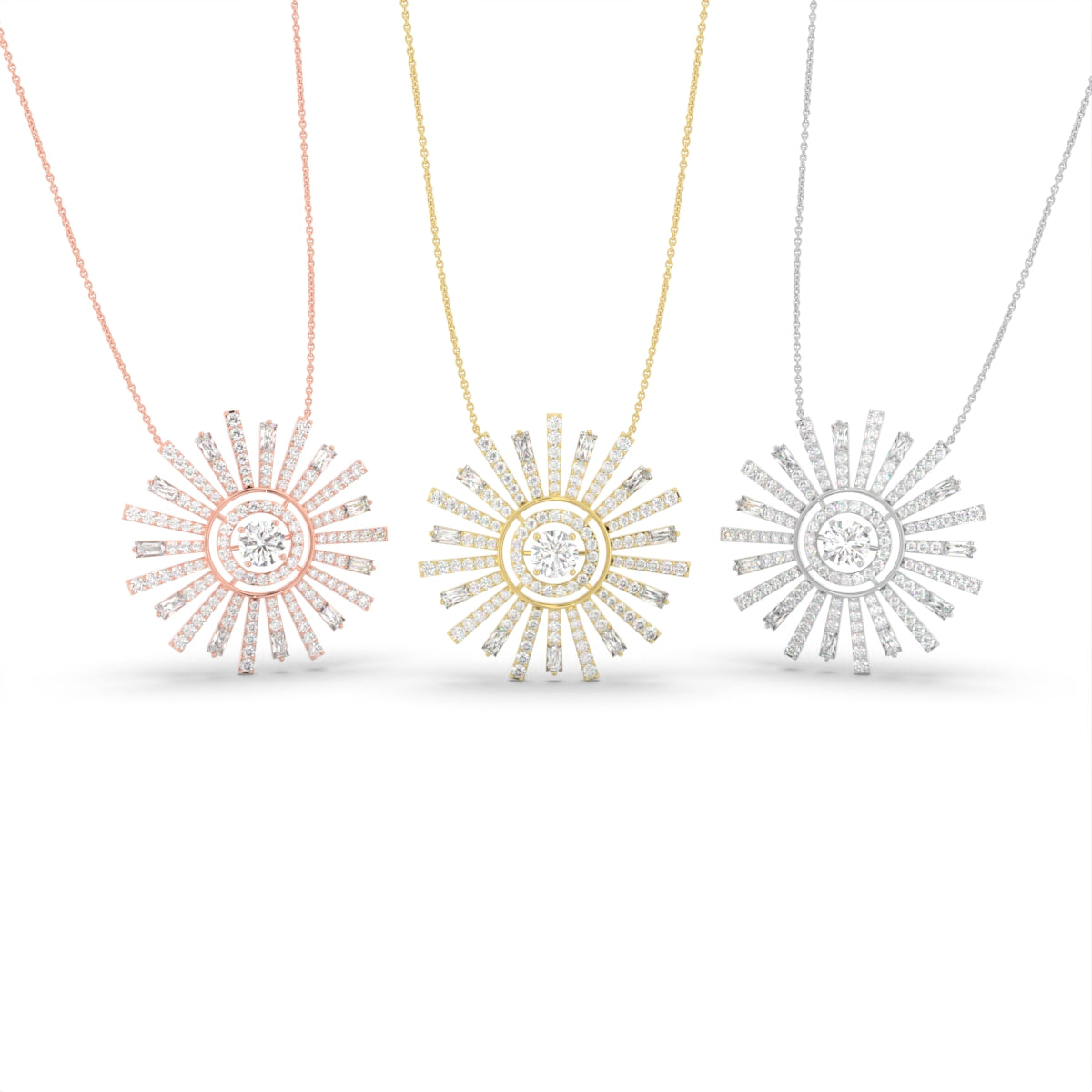 18K Sunburst Diamond Pendant — 3 COLOR