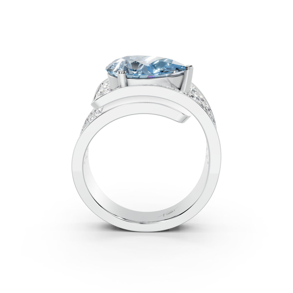 vimg:FJ1138|18K White Gold Bespoke Pear Diamond Ring — FRONT