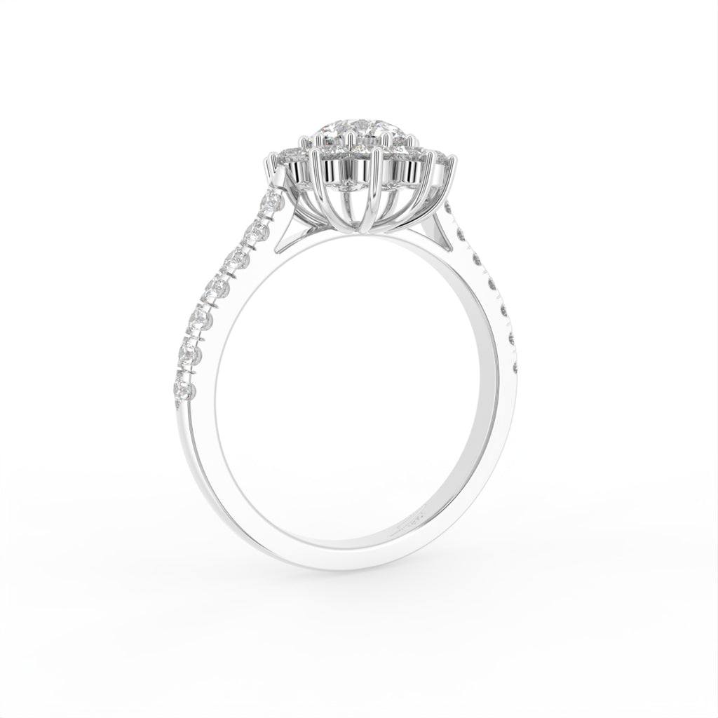 18K Halo Round Diamond Cocktail Ring — 3D VIEW