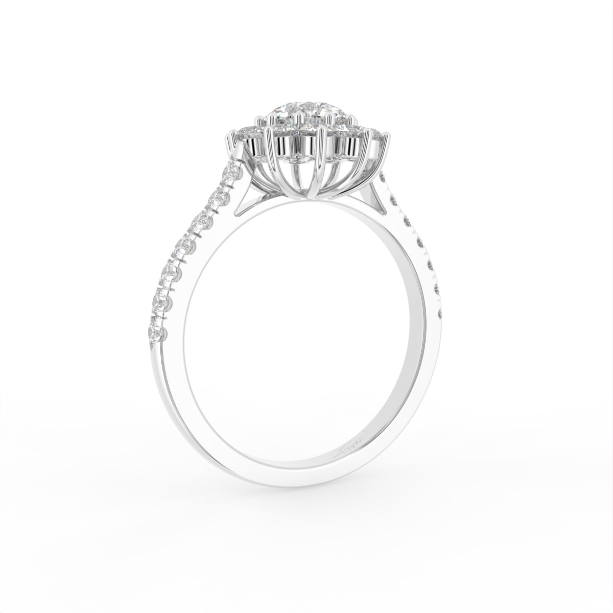 18K Halo Round Diamond Cocktail Ring — 3D VIEW