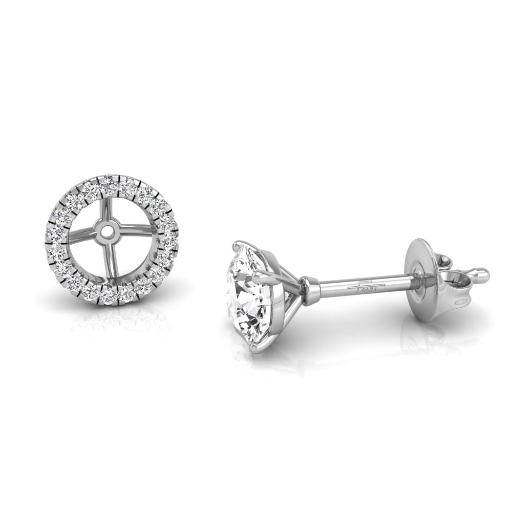 14K Yellow Gold Halo Round Diamond Stud Earrings — SIDE VIEW