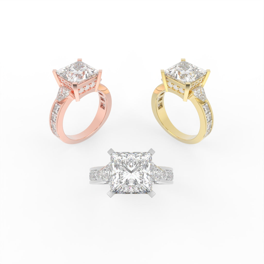 Sterling Silver Princess Diamond Ring — 3 COLOR