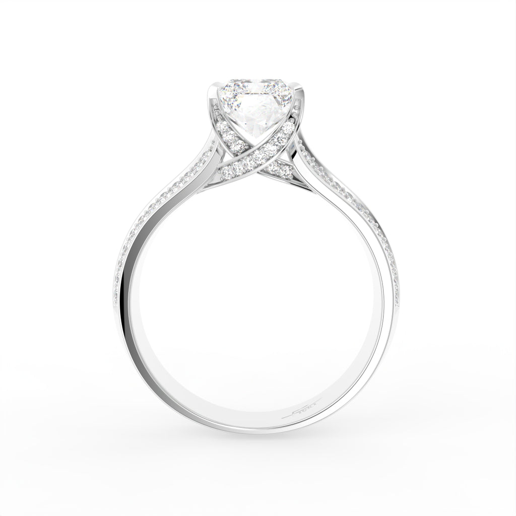 18K White Gold Solitaire Emerald Diamond Engagement Ring — FRONT