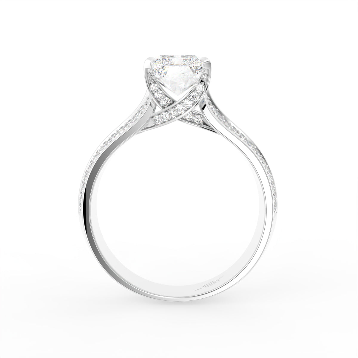 18K White Gold Solitaire Emerald Diamond Engagement Ring — FRONT