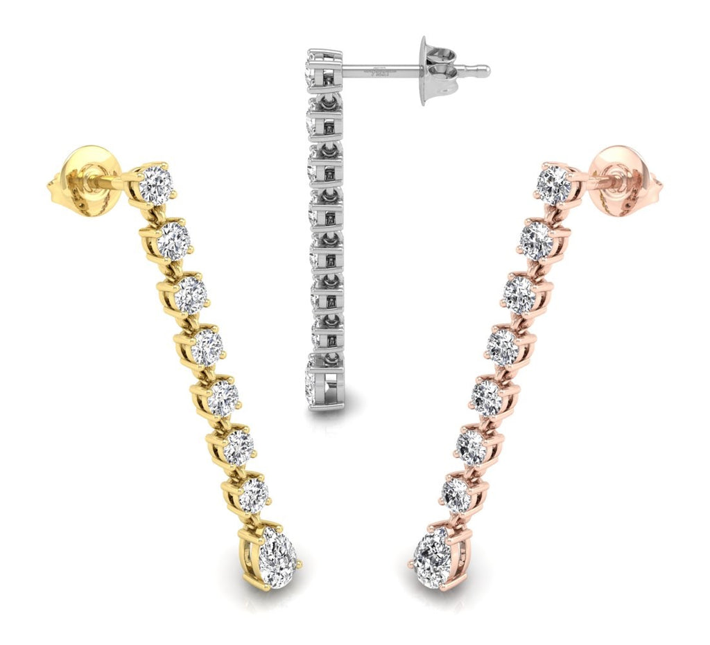 18K Round Pear Drop Diamond Earrings — 3 COLOR