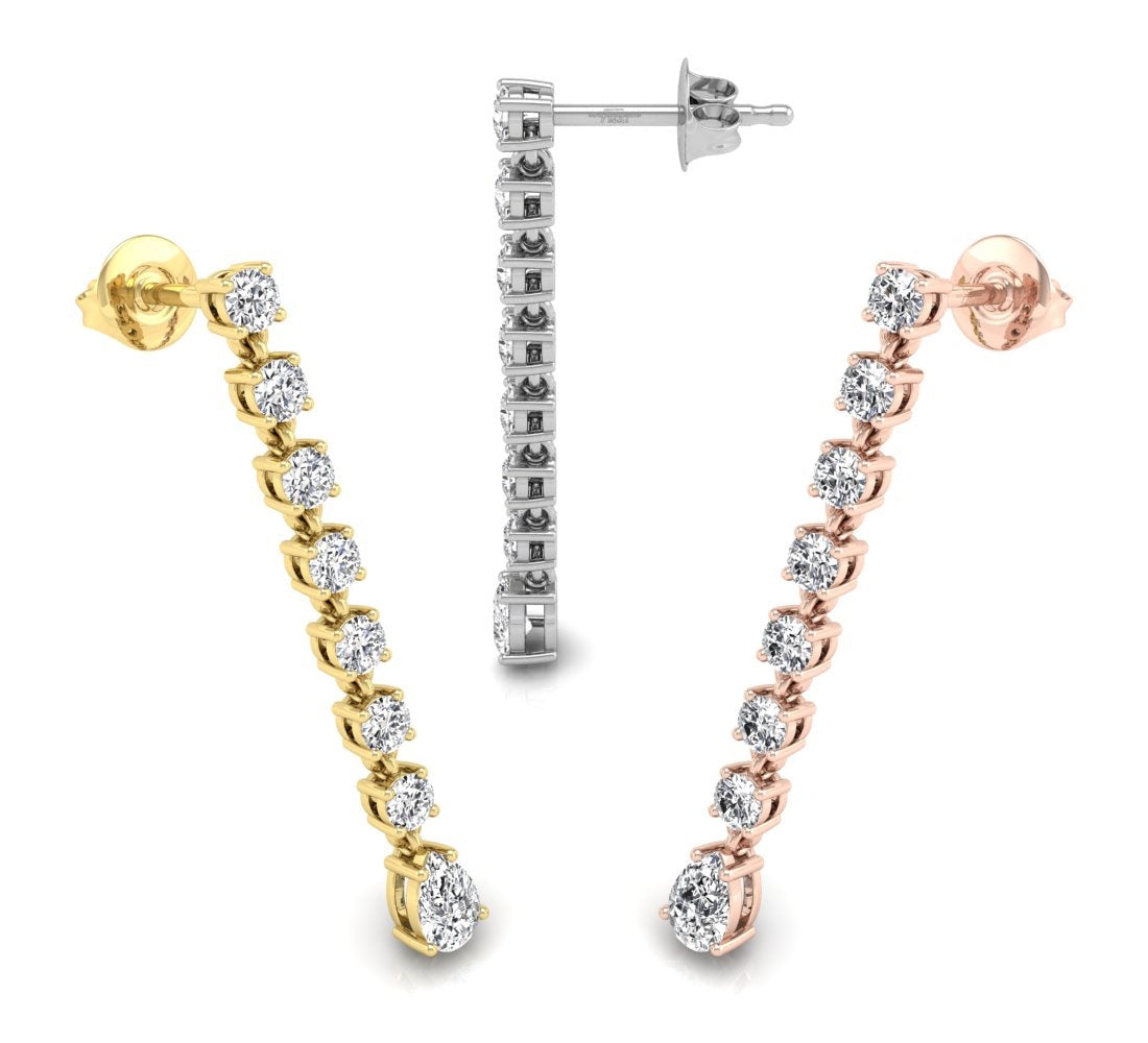 18K Round Pear Drop Diamond Earrings — 3 COLOR