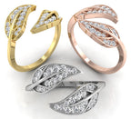 18K White Gold Leaf Round Diamond Ring — 3 COLOR