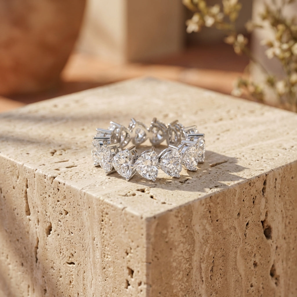14K White Gold Full Eternity Heart Diamond Ring
