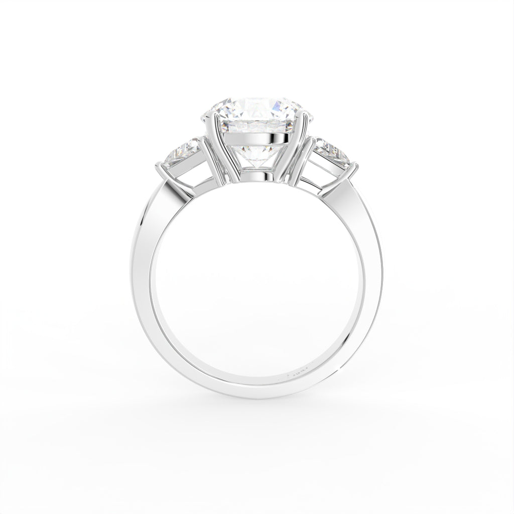 18K Trilogy Round Brilliant Diamond Ring — FRONT