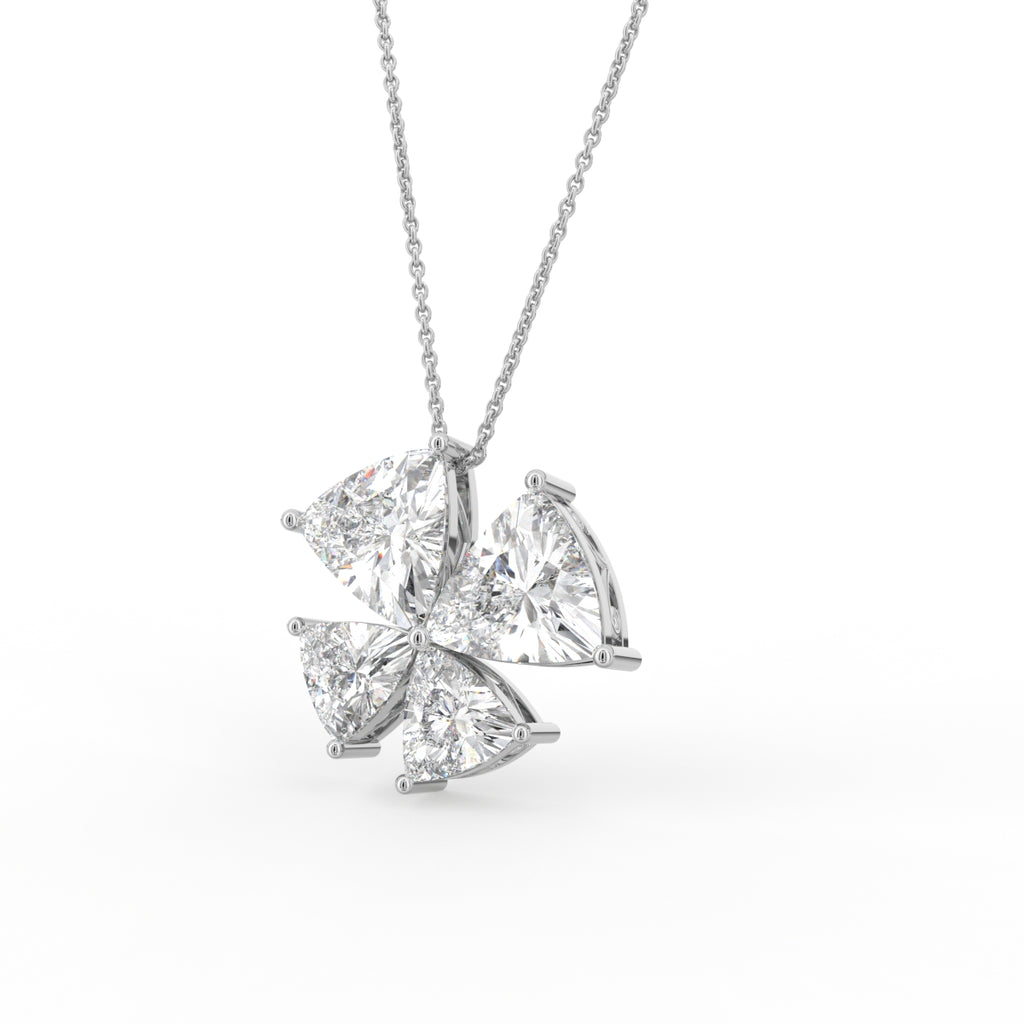 18K Floral Trillion Diamond Pendant — 3D VIEW