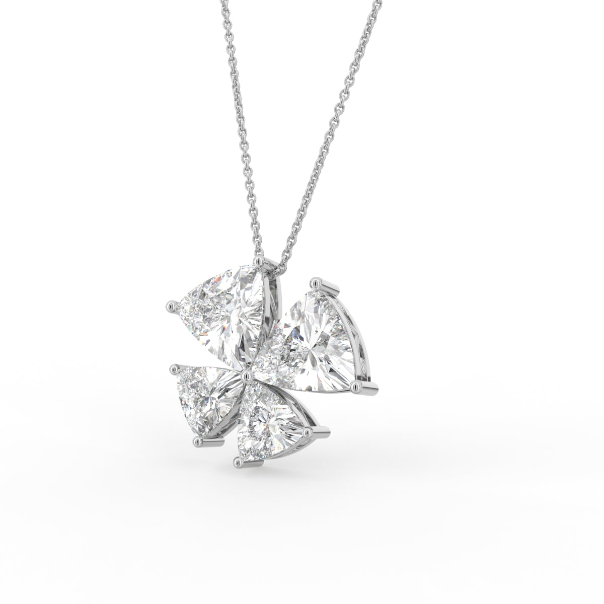 18K Floral Trillion Diamond Pendant — 3D VIEW