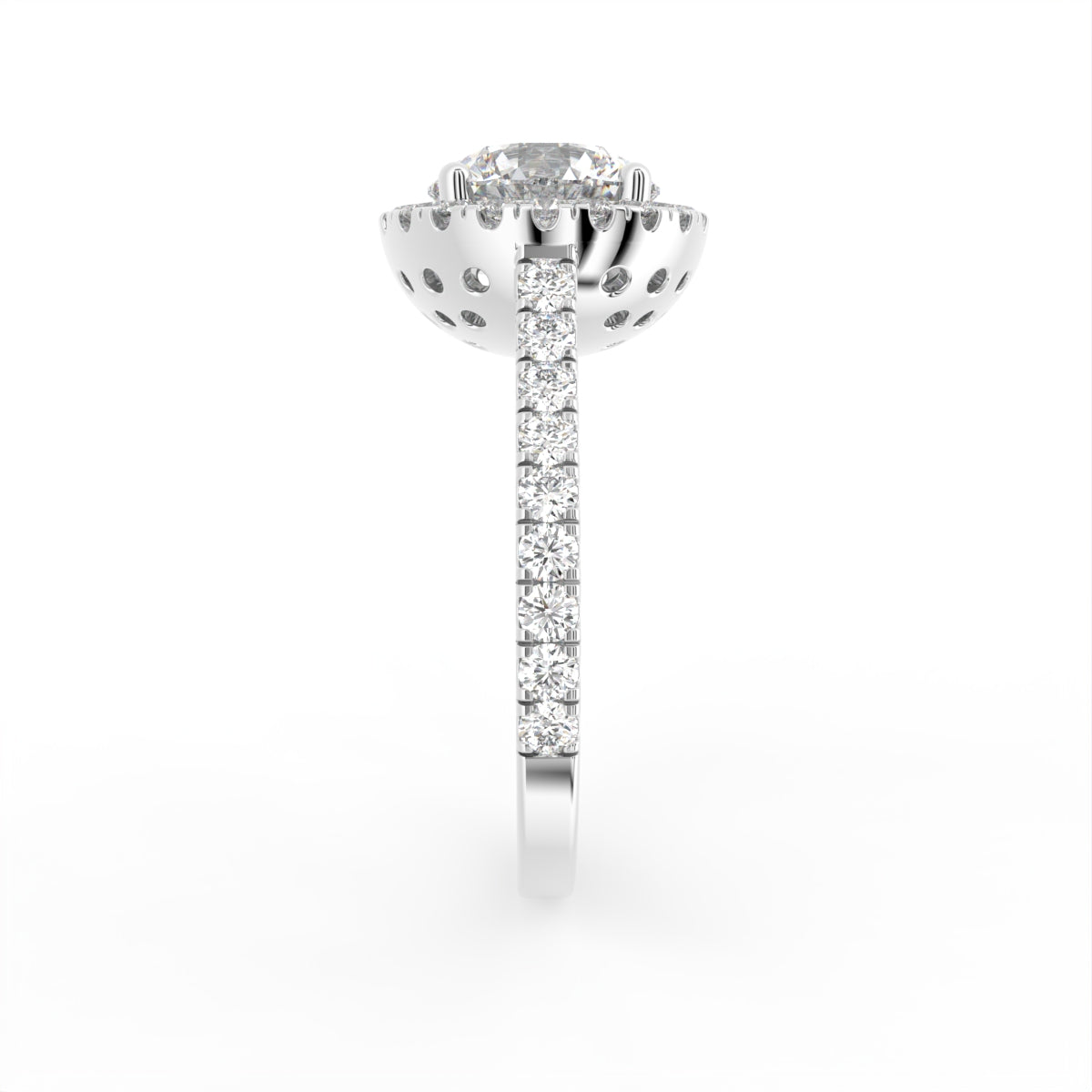 18K Halo Round Diamond Engagement Ring — SIDE