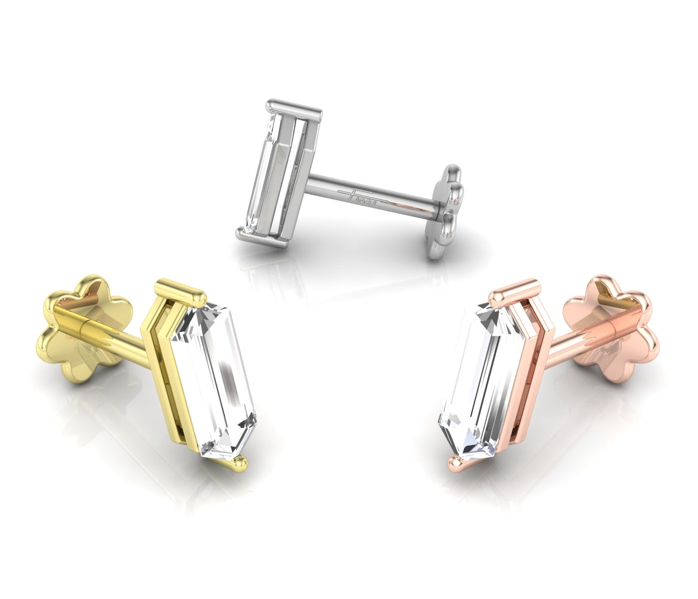 18K Fancy Cut Diamond Stud Earrings — 3 COLOR
