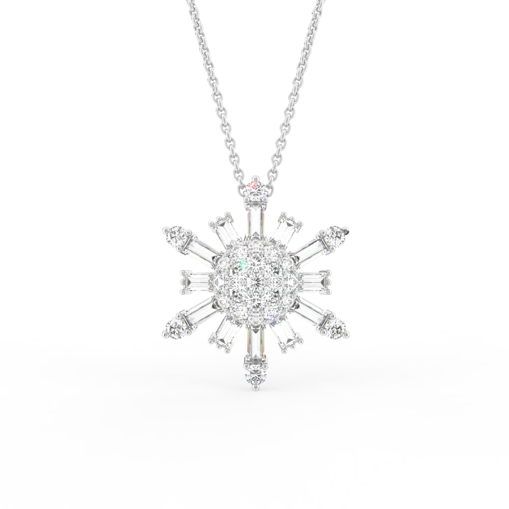 vimg:FJ3341|vimg:FJ3342|14K White Gold Snowflake Round Diamond Pendant — FRONT