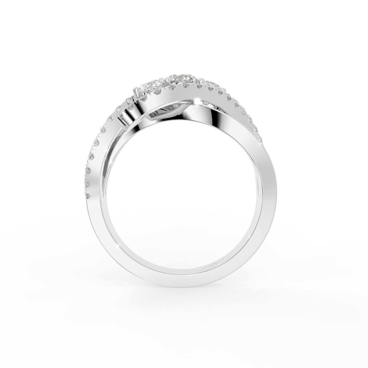 18K Two Tone Bespoke Round Diamond Crossover Ring — FRONT