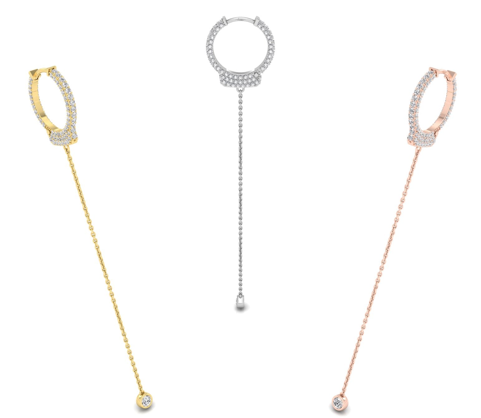 18K Yellow Gold Hoop Drop Diamond Earrings — 3 COLOR