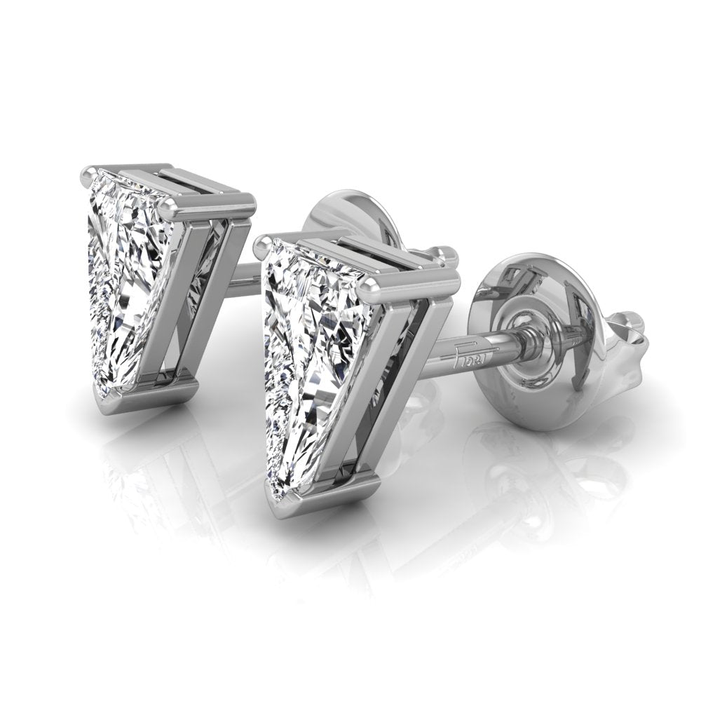 18K Triangle Solitaire Diamond Earrings — 3D VIEW