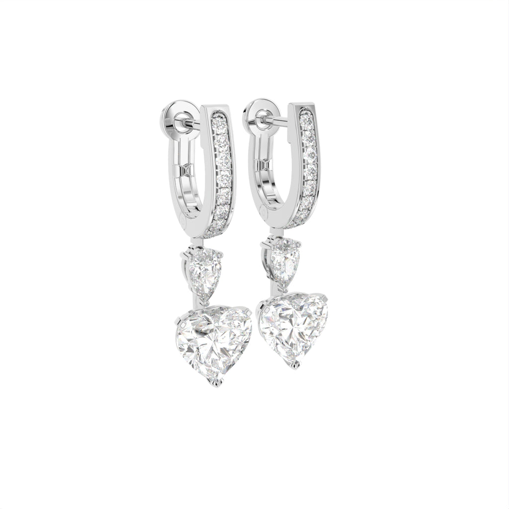 18K Heart Solitaire Diamond Drop Earrings — 3D VIEW