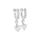 18K Heart Solitaire Diamond Drop Earrings — 3D VIEW