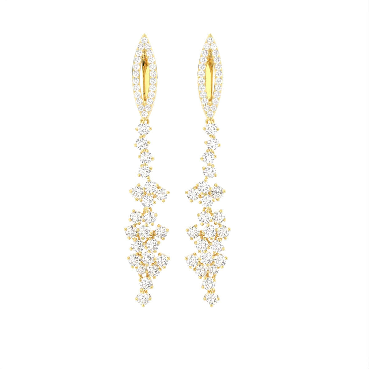 18K White Gold Round Diamond Drop Earrings — TOP