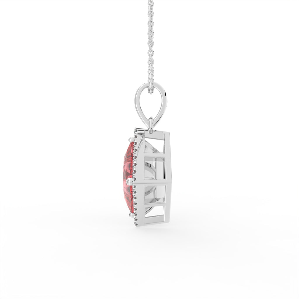 18K White Gold Halo Princess Pink Diamond Pendant — RIGHT