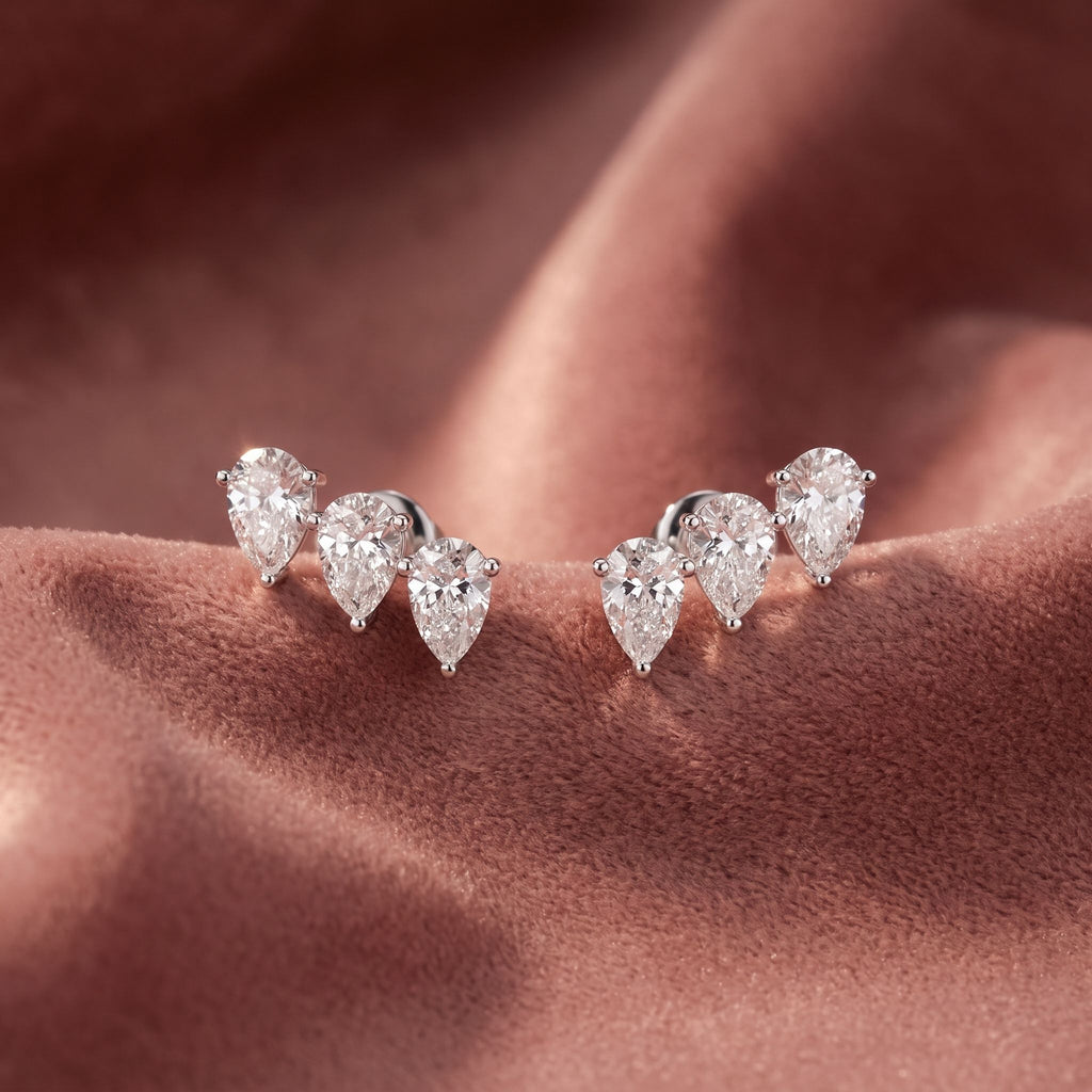 18K Pear Diamond Climber Earrings — AI cloth, in-house