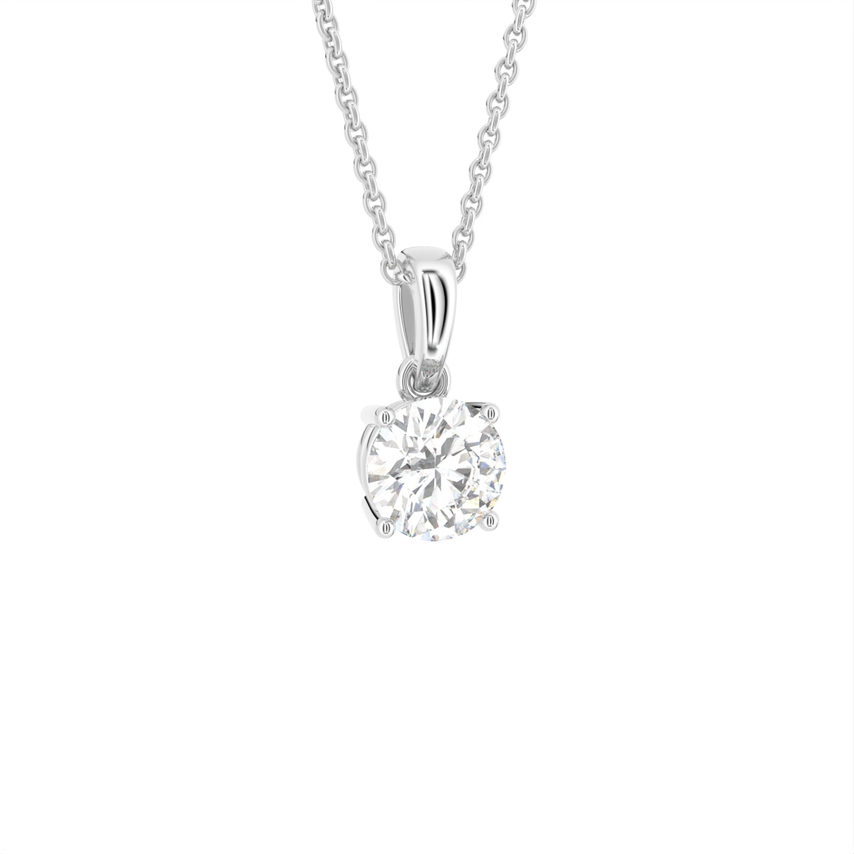 14K White Gold Solitaire Round Diamond Pendant — 3D VIEW