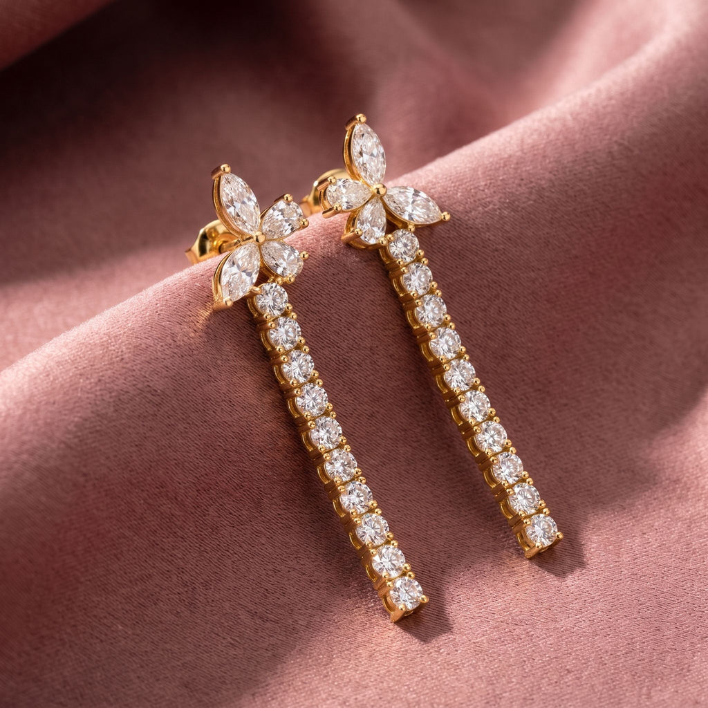 18K Butterfly Diamond Drop Earrings — AI cloth, in-house