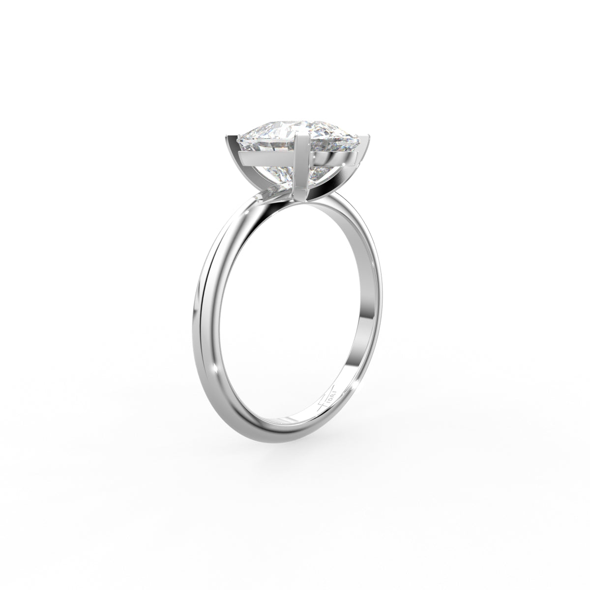 18K Two Tone Solitaire Cushion Diamond Engagement Ring — 3D VIEW