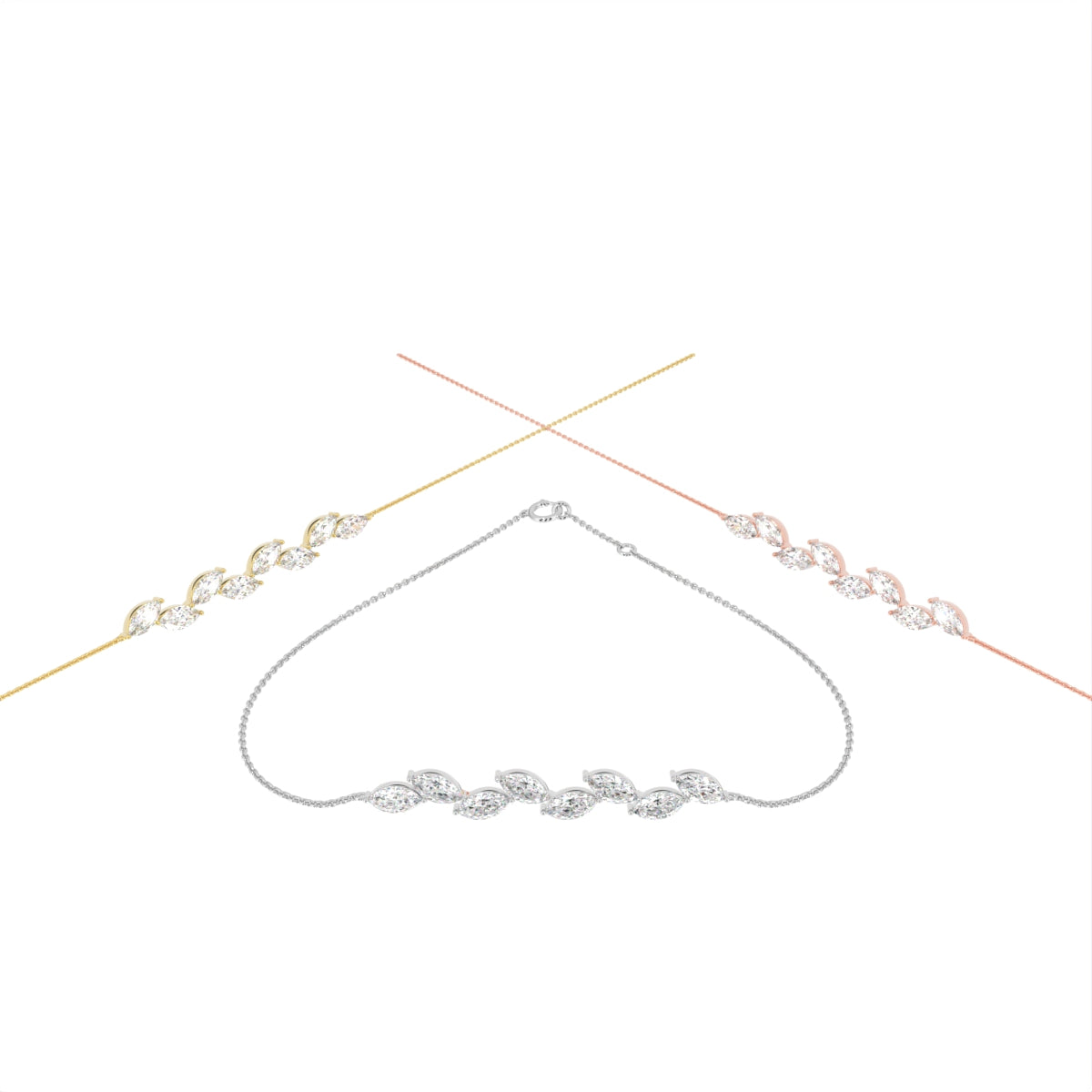 14K White Gold Marquise Diamond Bracelet — 3 COLOR