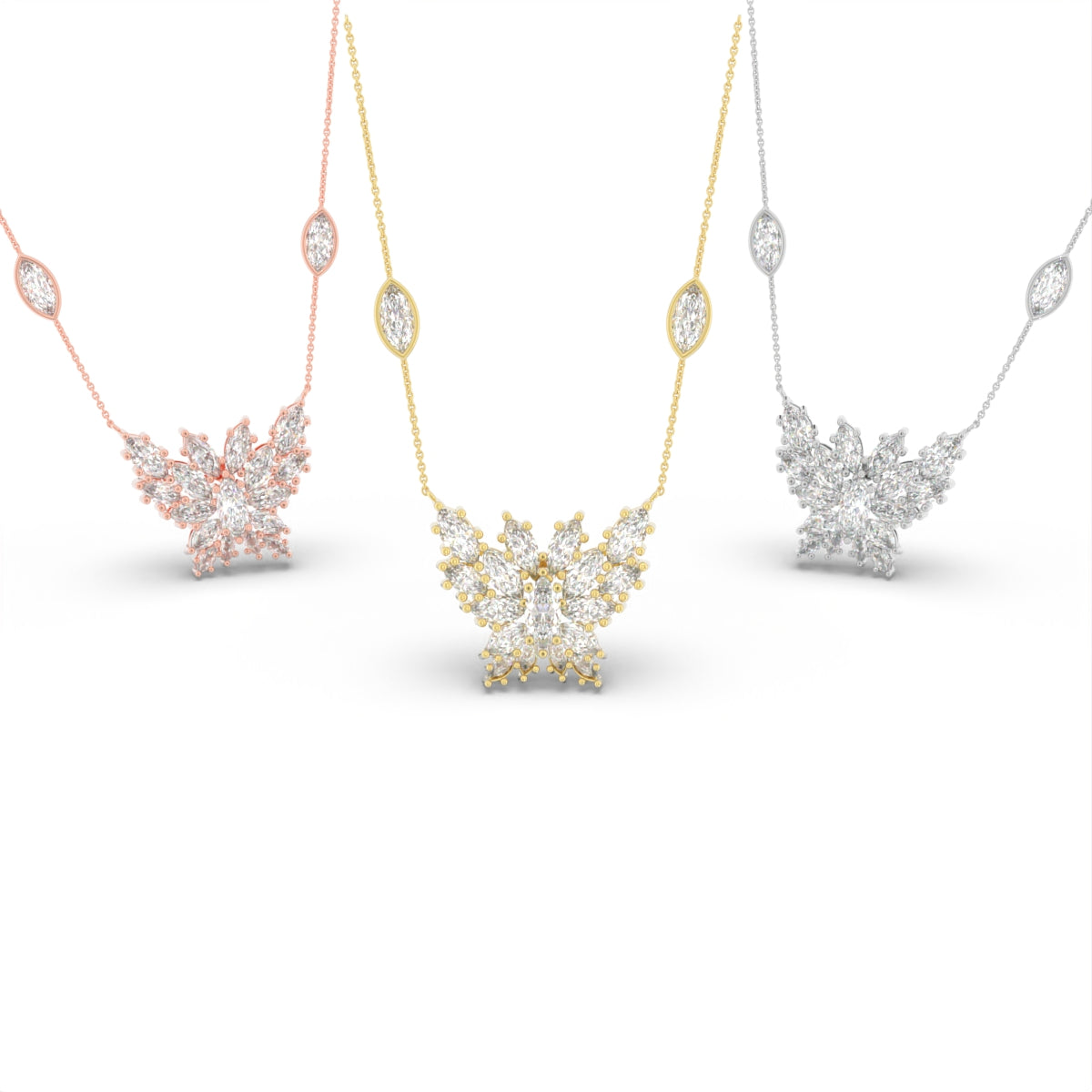 18K Butterfly Marquise Diamond Pendant — 3 COLOR