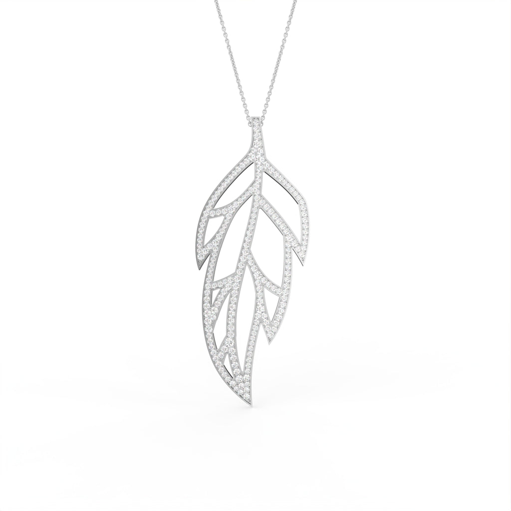 14K White Gold Floral Round Diamond Pendant — FRONT