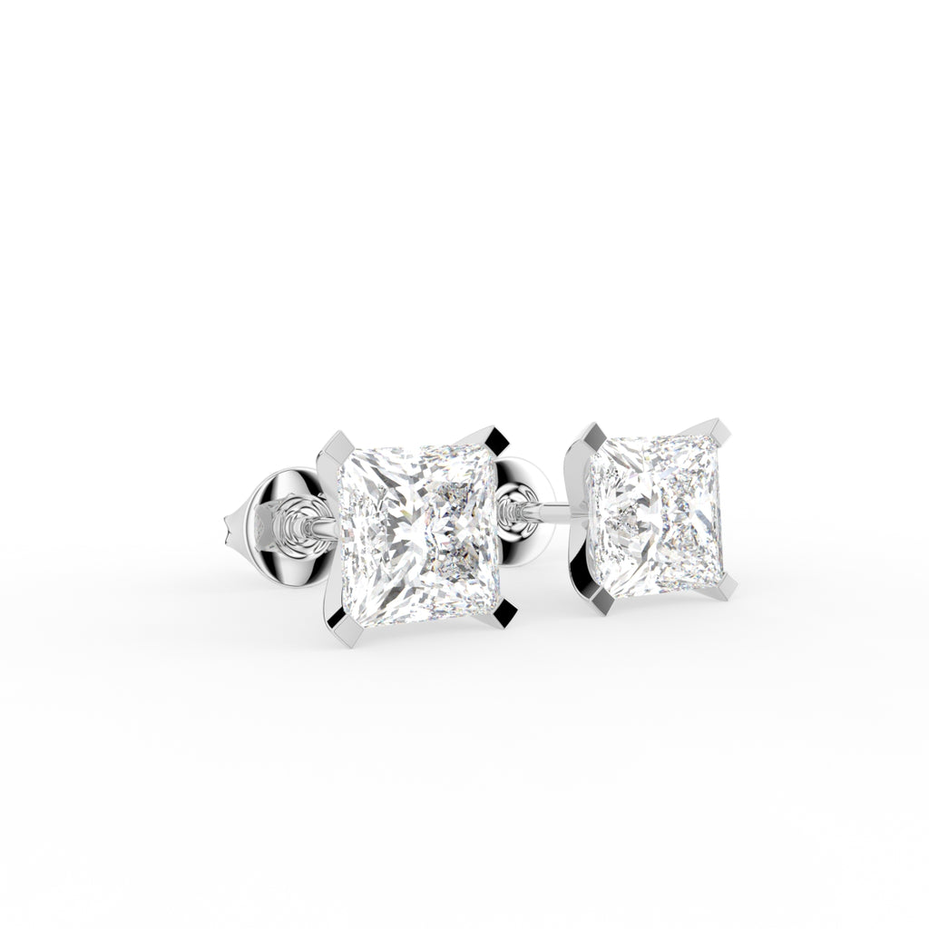 18K Solitaire Princess Diamond Earrings — 3D VIEW