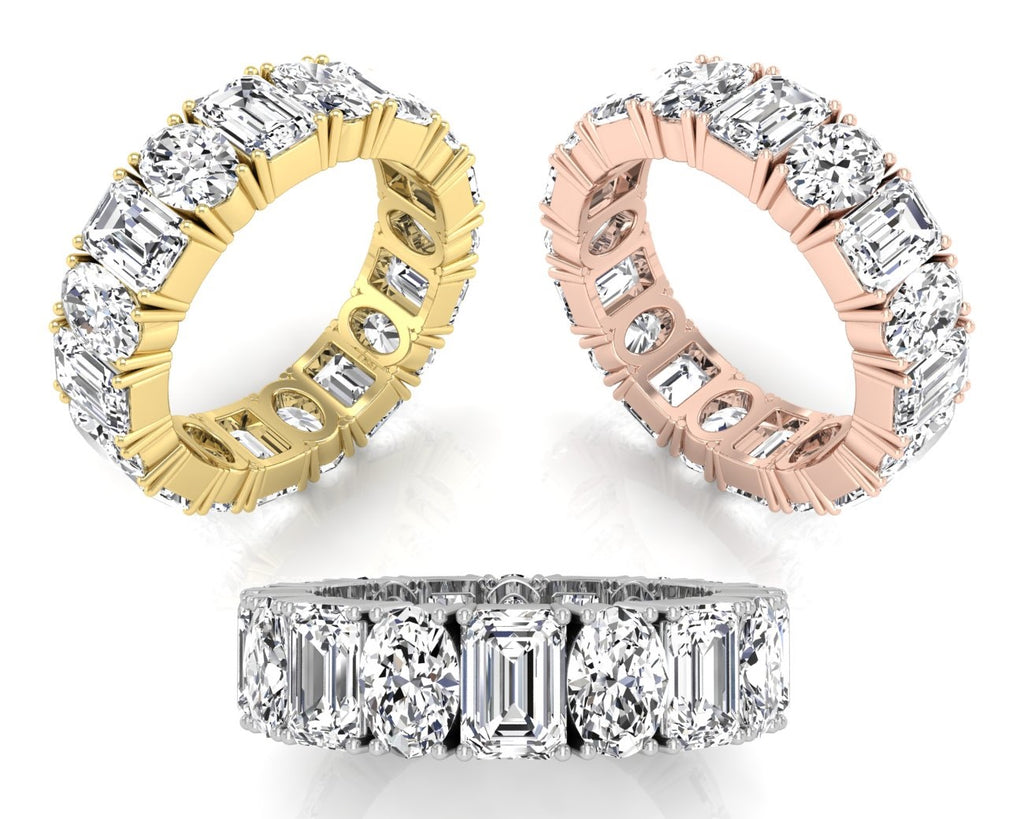 18K Full Eternity Emerald Cut Diamond Ring — 3 COLOR