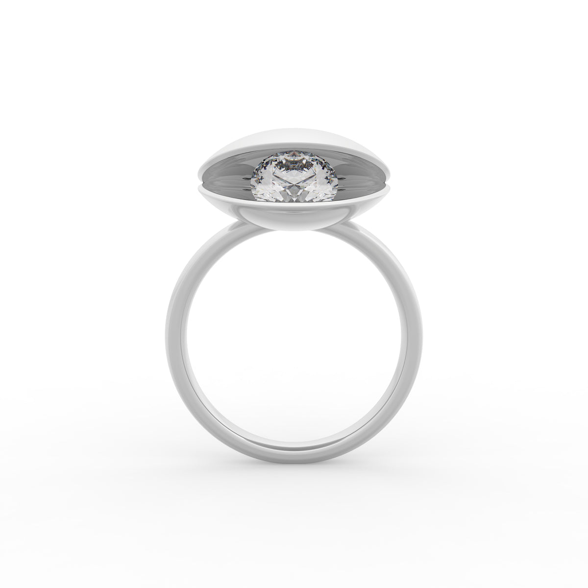 18K Bespoke Shell Solitaire Diamond Ring — FRONT
