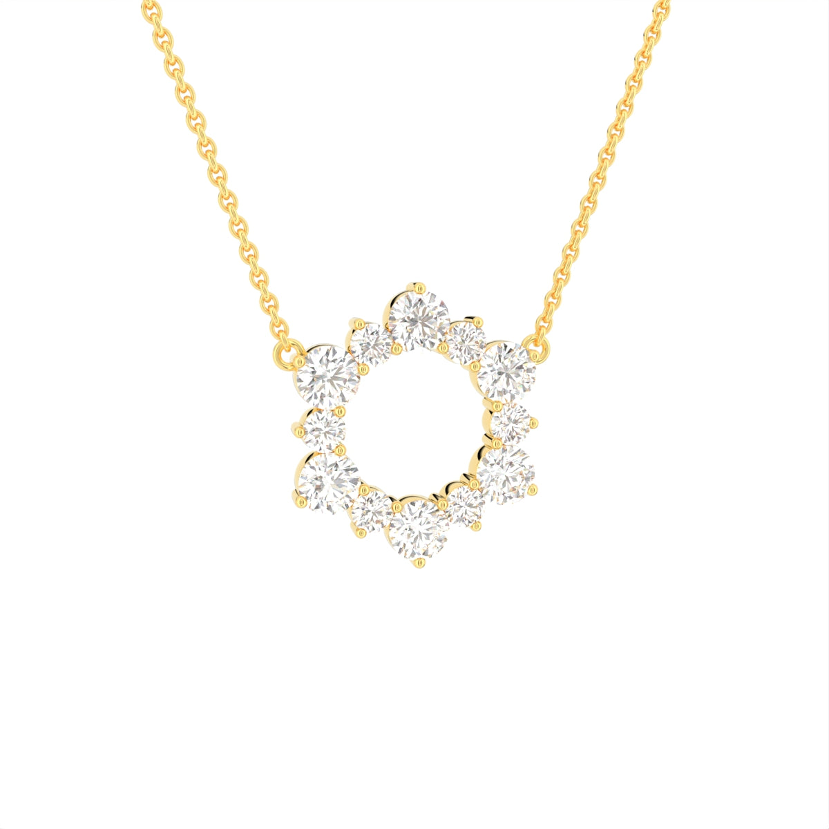 14K Yellow Gold Bespoke Round Diamond Pendant — 3D VIEW