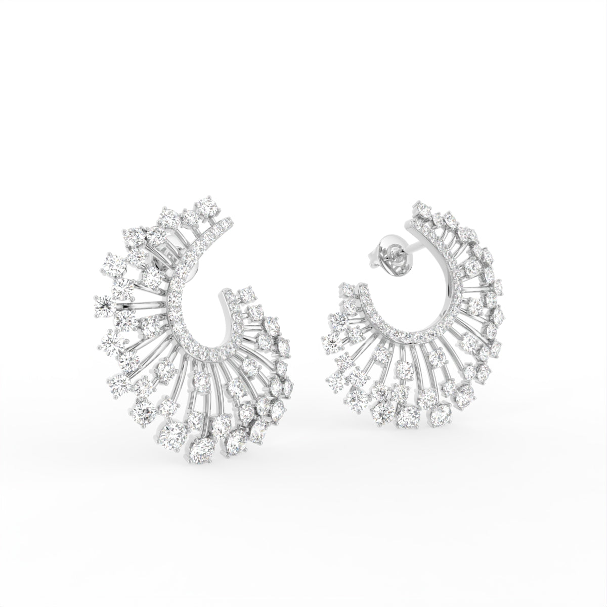 18K Fan Bespoke Diamond Earrings — 3D VIEW