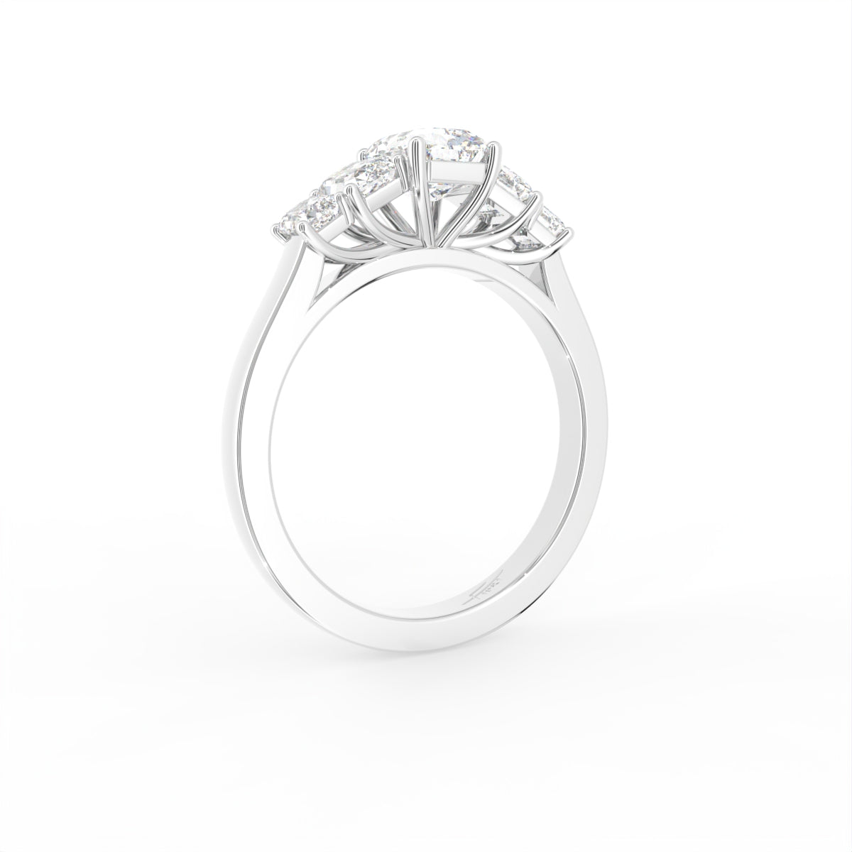 18K Bespoke Emerald-Cut Diamond Engagement Ring — 3D VIEW