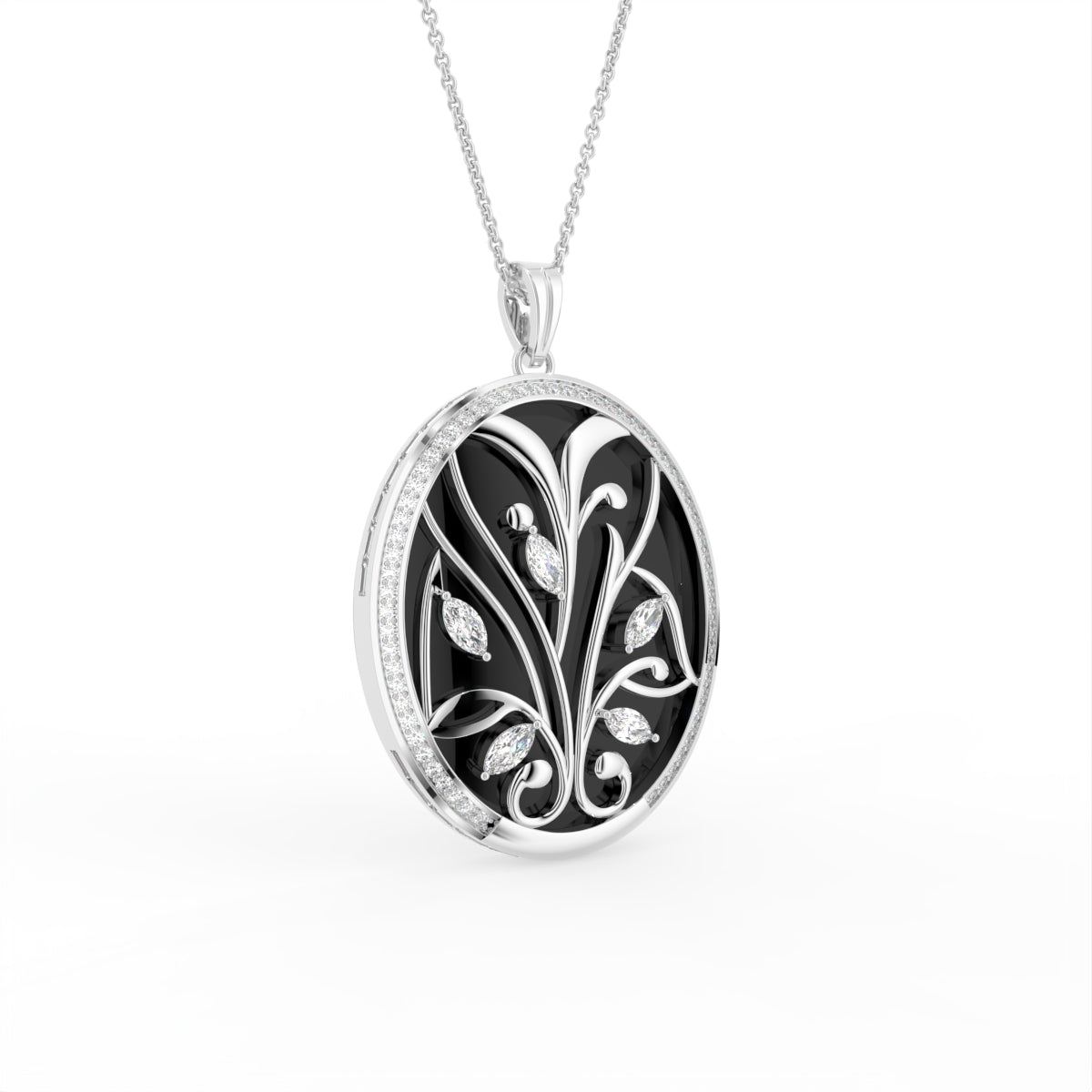 14K Rose Gold Marquise Diamond Pendant — 3D VIEW