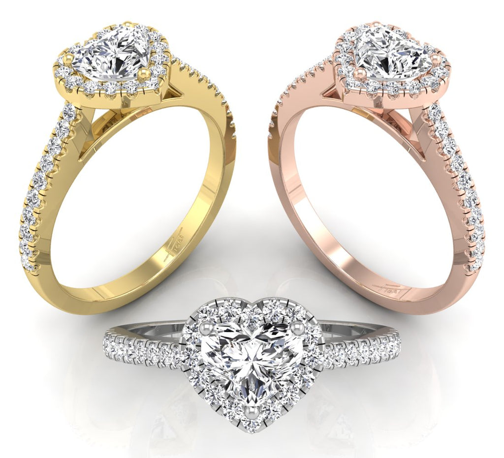 18K Halo Heart Diamond Ring — 3 COLOR