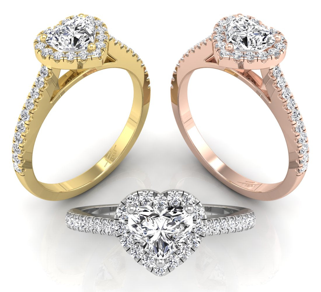 18K Halo Heart Diamond Ring — 3 COLOR