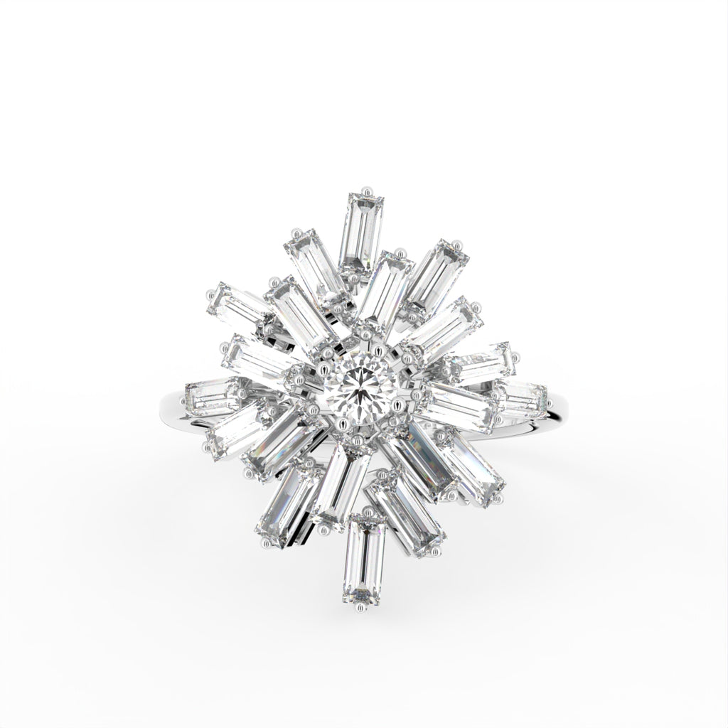 18K Floral Baguette Diamond Ring — TOP
