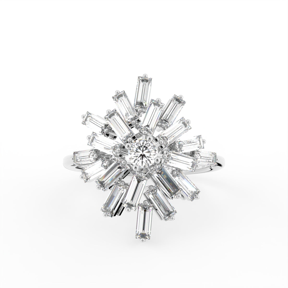 18K Floral Baguette Diamond Ring — TOP