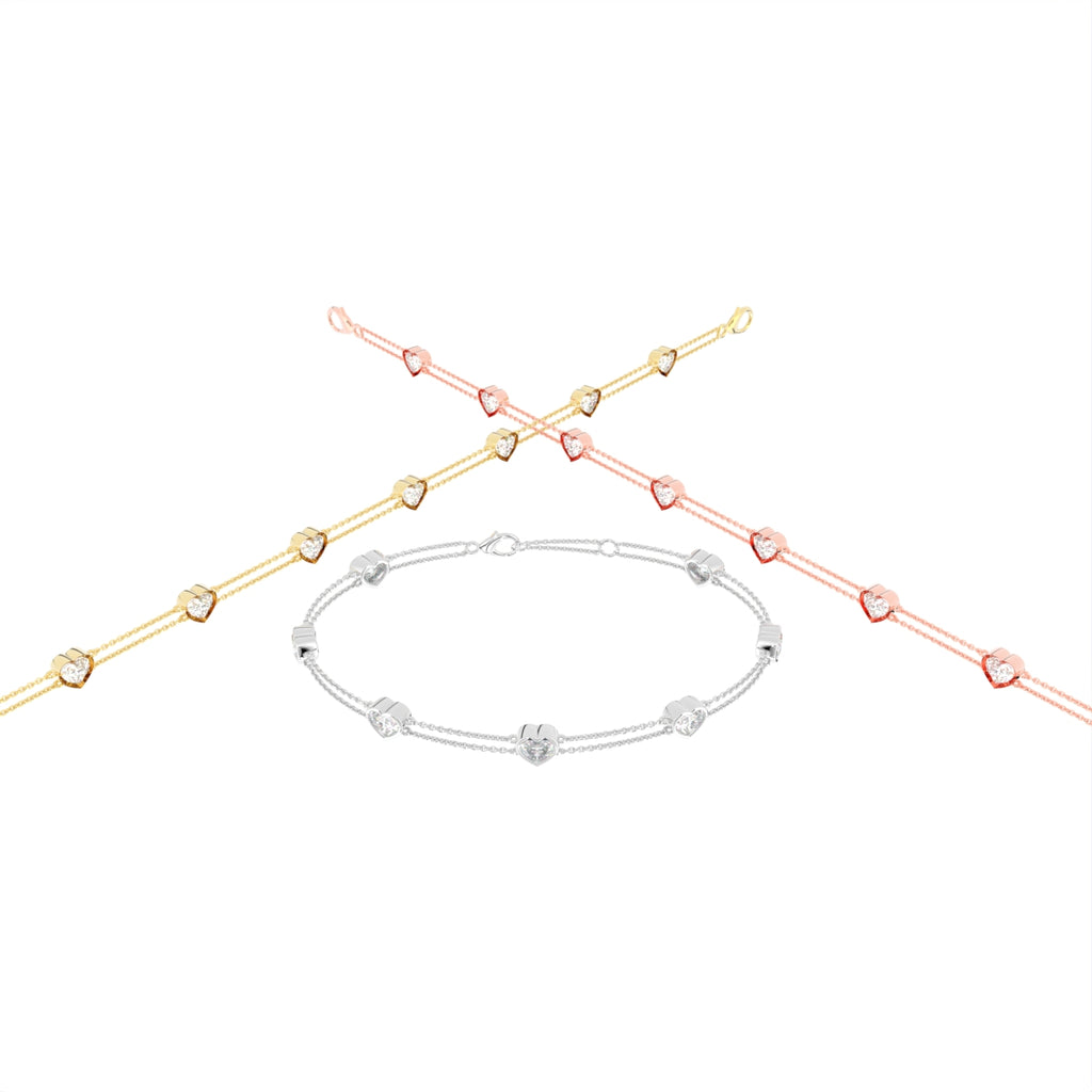 14K Yellow Gold Heart Diamond Bracelet — 3 COLOR
