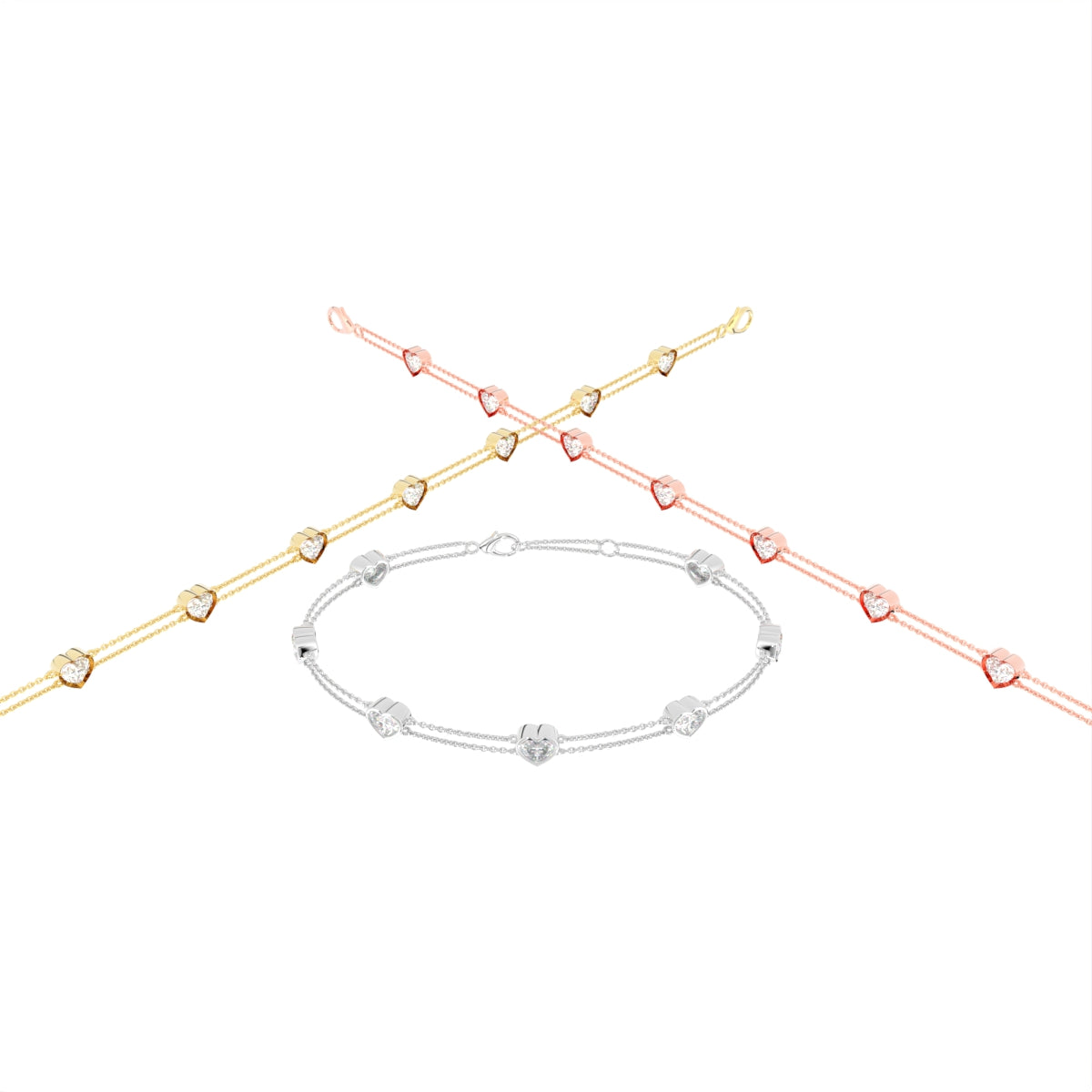 14K Yellow Gold Heart Diamond Bracelet — 3 COLOR