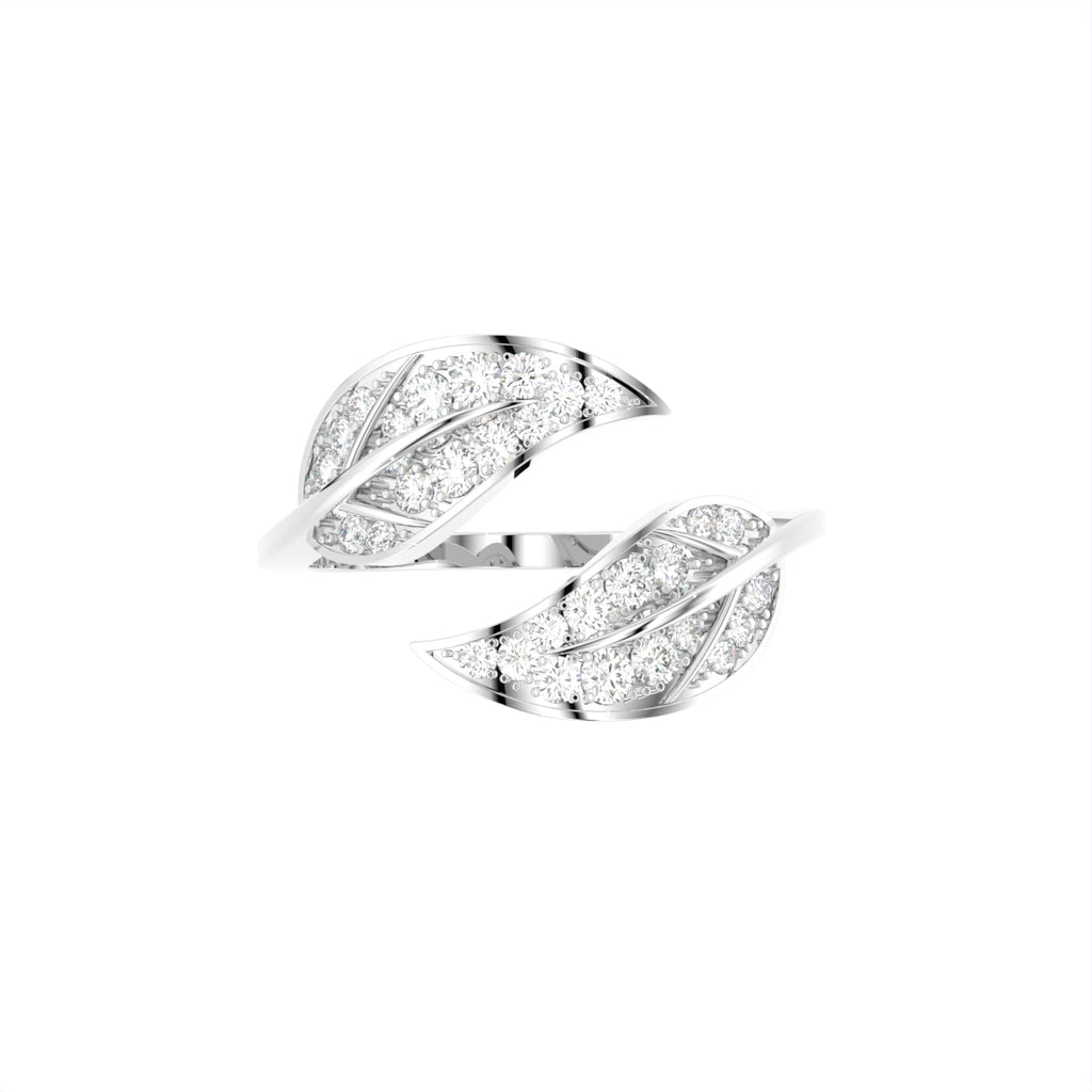 18K White Gold Leaf Round Diamond Ring — TOP